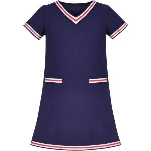 Sunny Fashion Girls Dress Back School Navy Blue School Uniform Short Sleeve