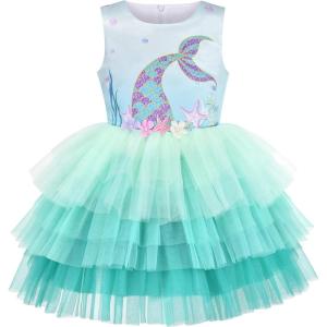 Sunny Fashion Girls Dress Birthday Princess Ruffle Dress Cake Balloon Print(Aqua Green)