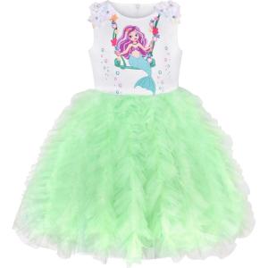Sunny Fashion Girls Dress Birthday Princess Ruffle Dress Cake Balloon Print(Green Birthday Cake)