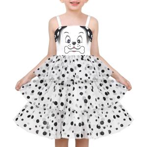 Sunny Fashion Girls Dress Cat Face Black Tower Ruffle Dancing Party Size 4-10(Black Dot)