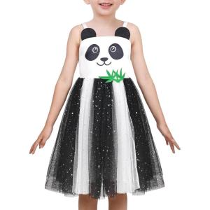 Sunny Fashion Girls Dress Cat Face Black Tower Ruffle Dancing Party Size 4-10(Black Panda)