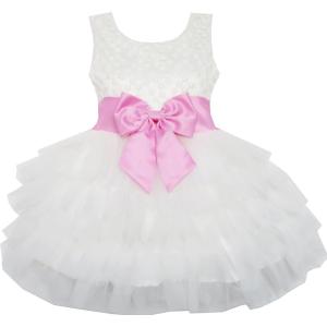 Sunny Fashion Girls Dress Cat Face Black Tower Ruffle Dancing Party Size 4-10(Ivory White)