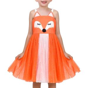Sunny Fashion Girls Dress Cat Face Black Tower Ruffle Dancing Party Size 4-10(Orange)