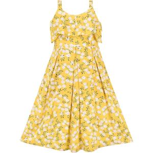 Sunny Fashion Girls Dress Chiffon Suspender Yellow Floral Ruffle Sleeveless(Yellow Flower)