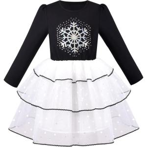 Sunny Fashion Girls Dress Christmas Santa Hat Long Sleeve Party Dress Size 6-12(Black Snowflake)
