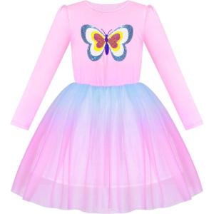 Sunny Fashion Girls Dress Christmas Santa Hat Long Sleeve Party Dress Size 6-12(Pink Butterfly)