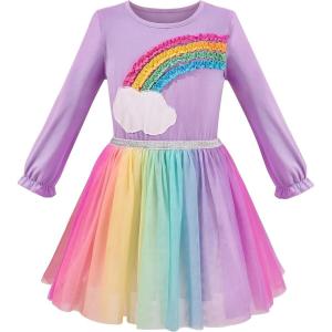 Sunny Fashion Girls Dress Christmas Santa Hat Long Sleeve Party Dress Size 6-12(Purple Rainbow Long)