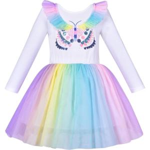Sunny Fashion Girls Dress Christmas Santa Hat Long Sleeve Party Dress Size 6-12(Rainbow Butterfly)