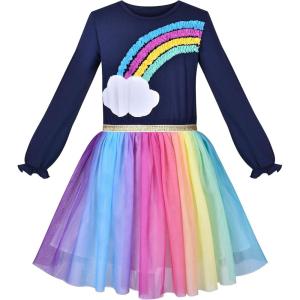 Sunny Fashion Girls Dress Christmas Santa Hat Long Sleeve Party Dress Size 6-12(Rainbow Cloud)