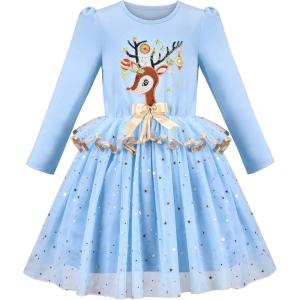 Sunny Fashion Girls Dress Christmas Santa Hat Long Sleeve Party Dress Size 6-12(Sky Blue)