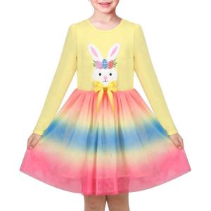 Sunny Fashion Girls Dress Christmas Santa Hat Long Sleeve Party Dress Size 6-12(Yello Bunny)