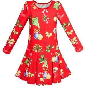 Sunny Fashion Girls Dress Christmas Tree Xmas Stockings Holiday Size 4-10(Red)