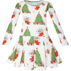 Sunny Fashion Girls Dress Christmas Tree Xmas Stockings Holiday Size 4-10(White)