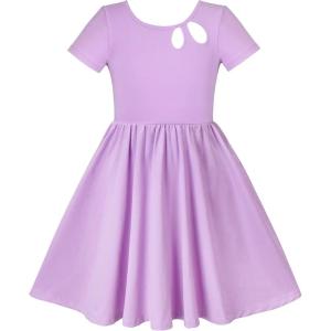 Sunny Fashion Girls Dress Colorful Striped Knitted Cotton Stretch School(Purple)