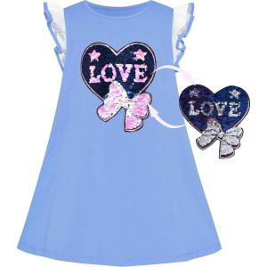 Sunny Fashion Girls Dress Cotton Casual Star Embroidered Violet Red Size 3-7(Sky Blue)