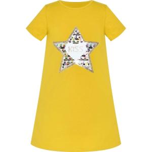 Sunny Fashion Girls Dress Cotton Casual Star Embroidered Violet Red Size 3-7(Yellow)