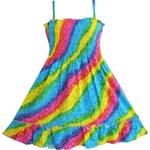 Sunny Fashion Girls Dress Cotton Flower Square Collar A Line Ruffle Flare(Multi-color)