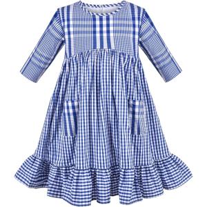 Sunny Fashion Girls Dress Denim Short Sleeve School Uniform Size 5-12(Blue Plaid)