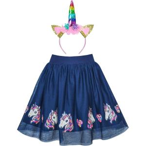 Sunny Fashion Girls Dress Easter Egg Hunter Bunny Skirt Rabbit Bunny Headband(Blue Unicorn Set)