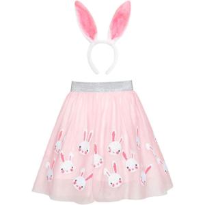 Sunny Fashion Girls Dress Easter Egg Hunter Bunny Skirt Rabbit Bunny Headband(Pink Bunny Set)