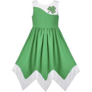 Sunny Fashion Girls Dress Flower Print Hanky Hem Princess Size 7-14(Green)