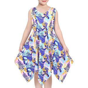 Sunny Fashion Girls Dress Flower Print Hanky Hem Princess Size 7-14(Tropical Purple)
