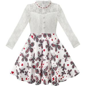 Sunny Fashion Girls Dress Green Floral Lace St Patrick Clover Party Long Sleeve(Multi-color)