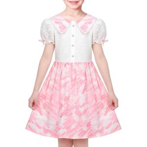 Sunny Fashion Girls Dress Green Floral Lace St Patrick Clover Party Long Sleeve(Pink)