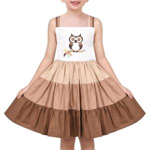 Sunny Fashion Girls Dress Ice Cream Rainbow Striped Suspender Sleeveless(Brown Owl)