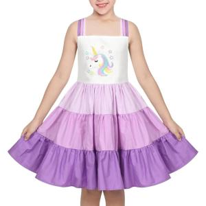 Sunny Fashion Girls Dress Ice Cream Rainbow Striped Suspender Sleeveless(Purple)