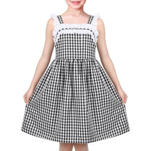 Sunny Fashion Girls Dress Ladybug Polka Dot Bow Tie(Black Plaid)