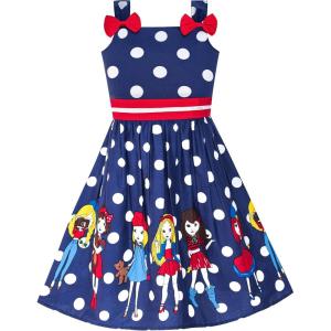 Sunny Fashion Girls Dress Ladybug Polka Dot Bow Tie(Blue Dot)