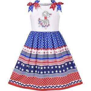 Sunny Fashion Girls Dress Ladybug Polka Dot Bow Tie(Blue National Day)