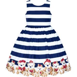 Sunny Fashion Girls Dress Ladybug Polka Dot Bow Tie(Blue Striped)