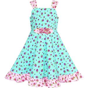 Sunny Fashion Girls Dress Ladybug Polka Dot Bow Tie(Greenish Blue)