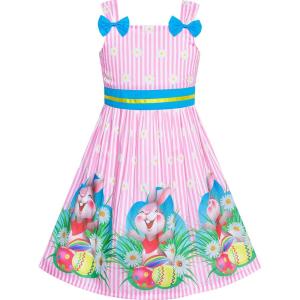 Sunny Fashion Girls Dress Ladybug Polka Dot Bow Tie(Pink Bunny)