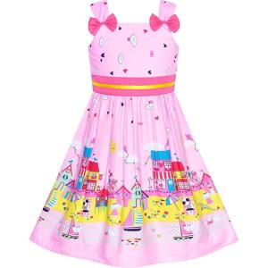 Sunny Fashion Girls Dress Ladybug Polka Dot Bow Tie(Pink Castle)