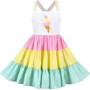 Sunny Fashion Girls Dress Ladybug Polka Dot Bow Tie(Rainbow Icecream)