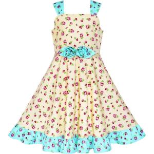 Sunny Fashion Girls Dress Ladybug Polka Dot Bow Tie(Yellow Blue)