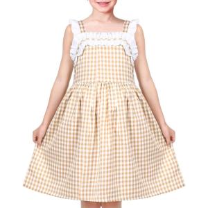 Sunny Fashion Girls Dress Ladybug Polka Dot Bow Tie(Yellow Plaid)