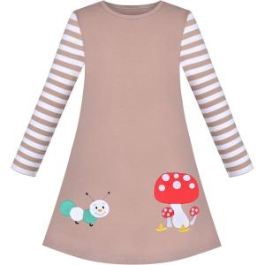 Sunny Fashion Girls Dress Long Sleeve Butterfly Color Contrast Casual Wearing(Brown Mushroom)