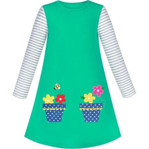 Sunny Fashion Girls Dress Long Sleeve Butterfly Color Contrast Casual Wearing(Green)