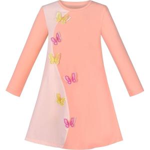 Sunny Fashion Girls Dress Long Sleeve Butterfly Color Contrast Casual Wearing(Light Pink Butterfly)