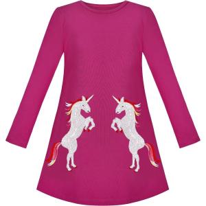 Sunny Fashion Girls Dress Long Sleeve Butterfly Color Contrast Casual Wearing(Pink)