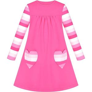 Sunny Fashion Girls Dress Long Sleeve Butterfly Color Contrast Casual Wearing(Pink Heart)