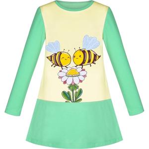Sunny Fashion Girls Dress Long Sleeve Butterfly Color Contrast Casual Wearing(Yellow Bee)