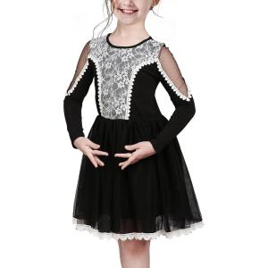 Sunny Fashion Girls Dress Long Sleeve Christmas Owl Sparkling Sequin Tulle(Black Lace)