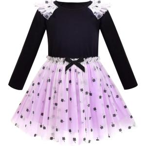 Sunny Fashion Girls Dress Long Sleeve Christmas Owl Sparkling Sequin Tulle(Black Purple)