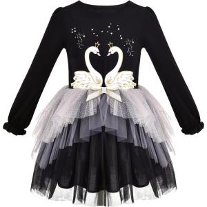 Sunny Fashion Girls Dress Long Sleeve Christmas Owl Sparkling Sequin Tulle(Black Swan)