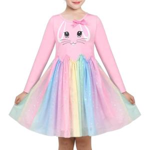 Sunny Fashion Girls Dress Long Sleeve Christmas Owl Sparkling Sequin Tulle(Pink Bunny)